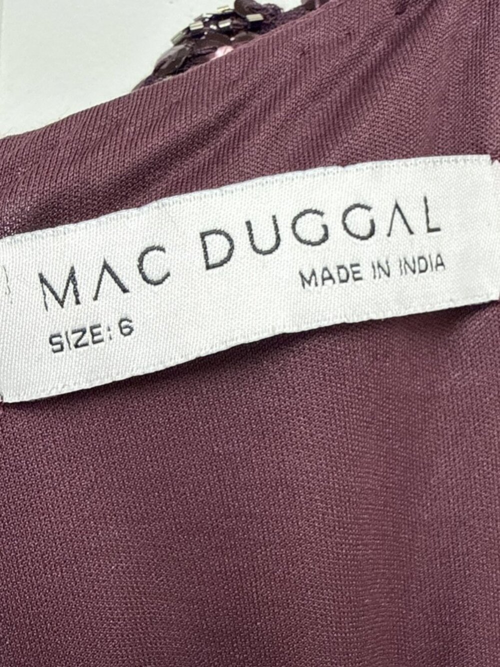 Mac Duggal Size 6 Wine Purple Sequin Beaded V-Neck Ruffle Cap Sleeve Maxi Gown - Picture 9 of 11